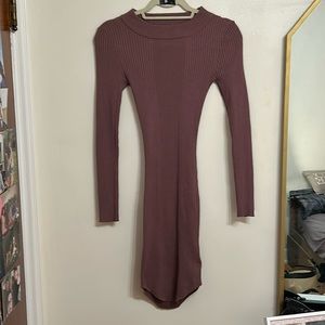 Mauve rib knit body con dress
